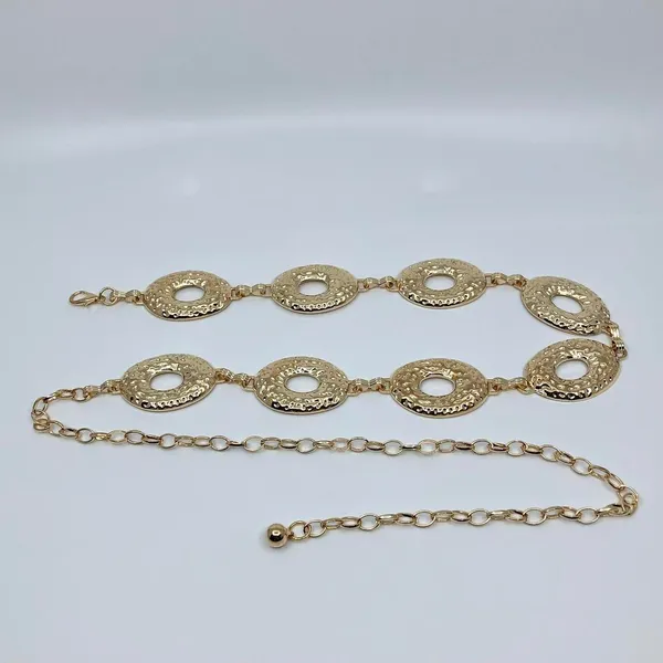 Vintage Y2K Boho Gold Hammered Open Oval Chain Belt, Up to 42.5 Inches, X7GA1146 - Image 6