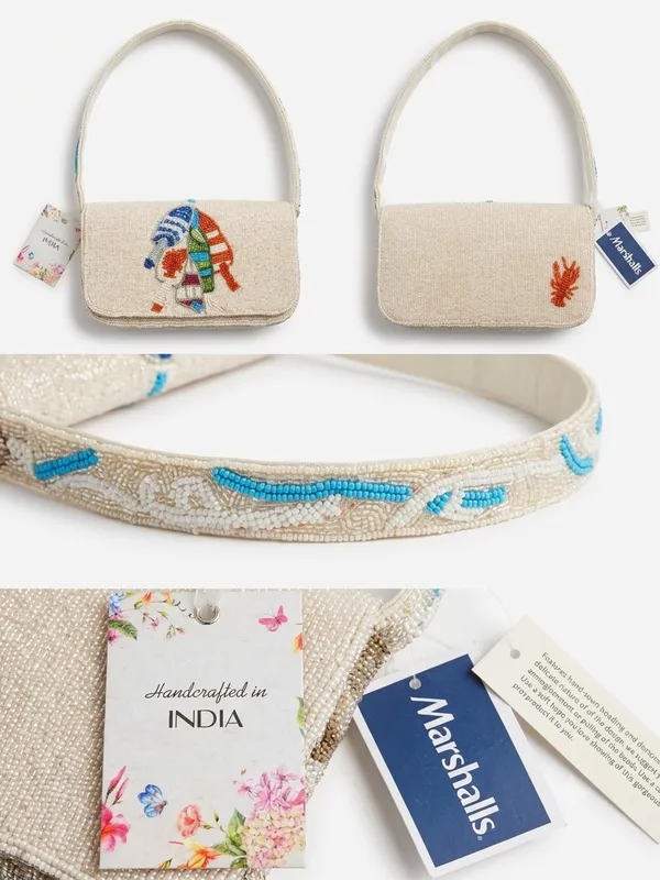 NWT Handcrafted Beaded Nautical Themed Shoulder Bag Tan - Image 2