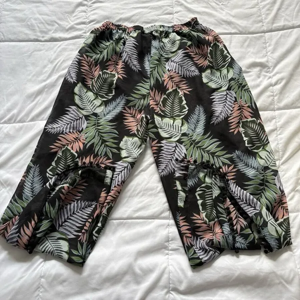 Womens Wide Leg Floral‎ Tropical Beach Summer Cover Up Flowy Drawstring Green - Image 10