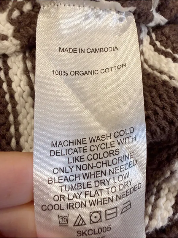 QUINCE 100% Organic Cotton Striped Crew Sweater Heather Brown Ivory Medium - Image 9