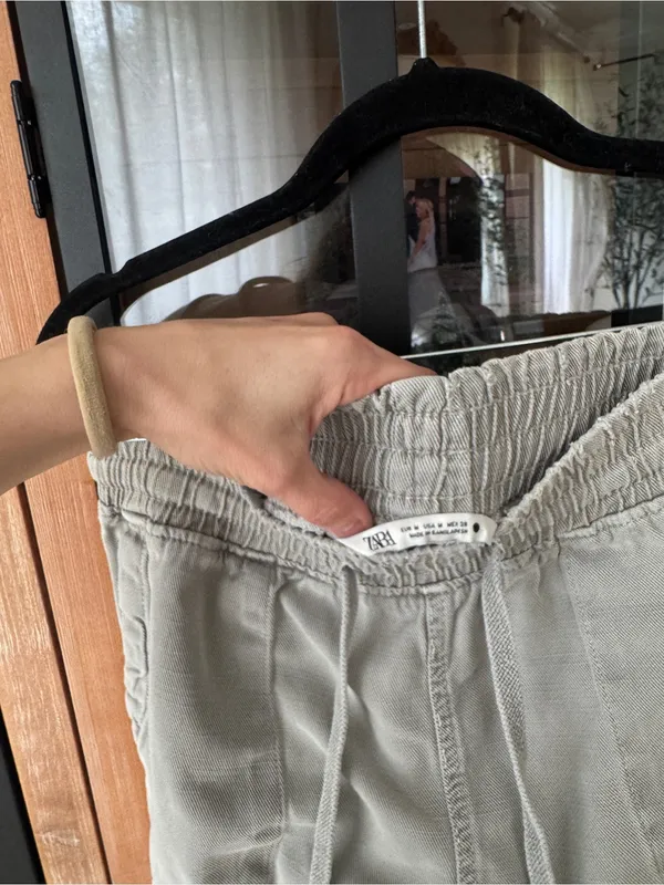 Zara denim joggers pants drawstring high waisted drawstring raw hem adjustable - Image 10