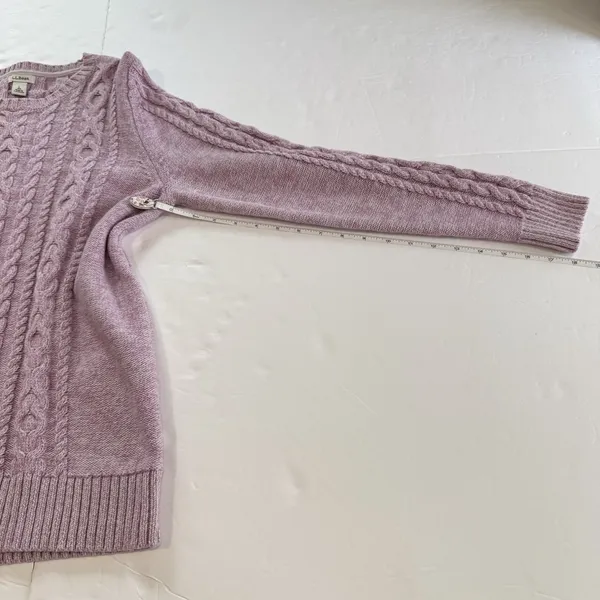 LL Bean Pink Marled‎ Double L Mixed Cable Crew Neck Pullover Sweater Size LARGE - Image 7