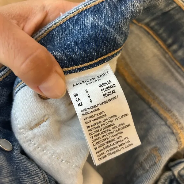 American Eagle Distressed Blue Patchwork Mom Straight Leg Jeans - Image 4