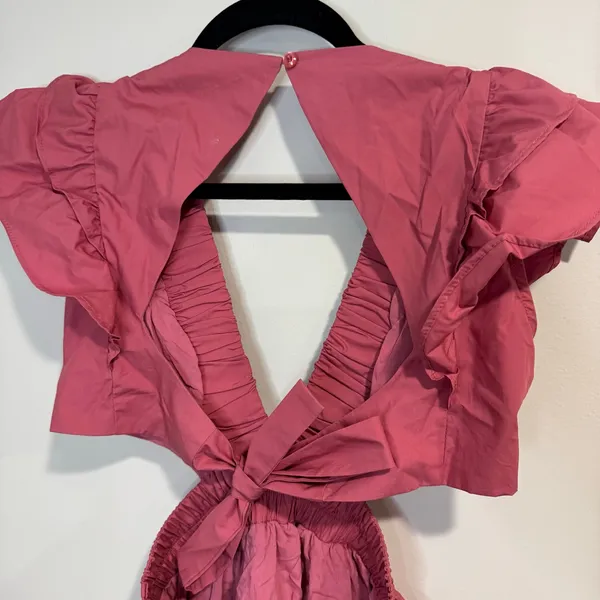 Runway Scout Womens Ruffled Cut Out Backless Rose Pink Mini Dress Size XS Cotton - Image 6