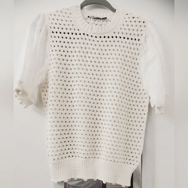 New Zara CONTRAST OPEN KNIT TOP. Medium. - Image 3