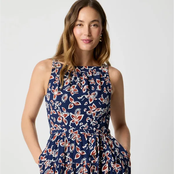NEW J.Crew High Neck Tie Waist Midi Dress Cottagecore Floral Antique Navy US 16 - Image 3