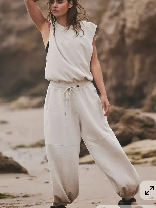 FP Movement Throw and Go Sweatsuit Onesie in Heather Oatmeal Cream XS Oversized - Image 4