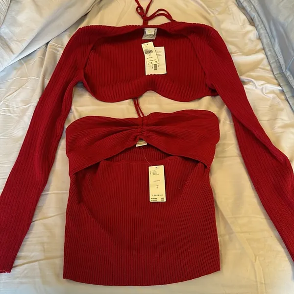 Maeve Anthropologie 2 piece set small halter shrug raspberry red $130 nwt - Image 4