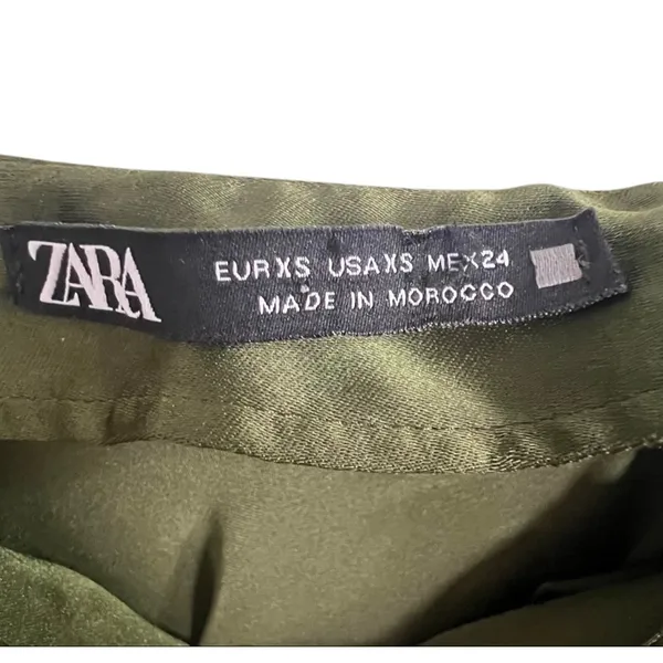 ZARA Green Satin Long Dress With Rhinestone Spaghetti Straps - Image 4