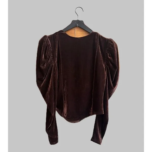 Free People Hold Me Velvet Puff Sleeve Women's Brown Long Sleeve Sz LRG - Image 4