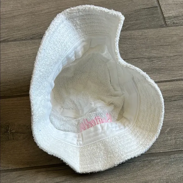 Butter White Terry Cloth Hat with Pink Logo - Image 4