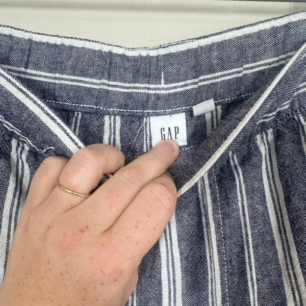 Gap Women's Medium Blue White Striped Linen Blend Wide Leg Drawstring Pants - Image 5