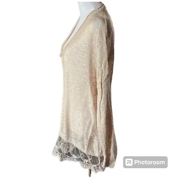 Moon & Maddison Cream Knit Lace Trim Tunic Top - Image 4