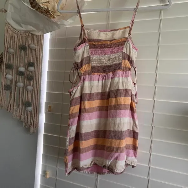 American Eagle Striped Linen Side Cutout Mini Dress XS Boho Coastal Cowgirl - Image 3