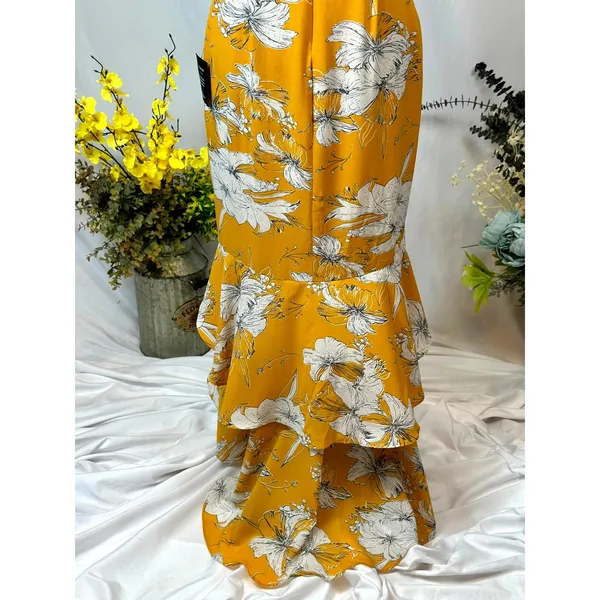 Lulu’s Darling Daylily Mustard Yellow Floral Print High-Low Maxi Dress M - Image 16