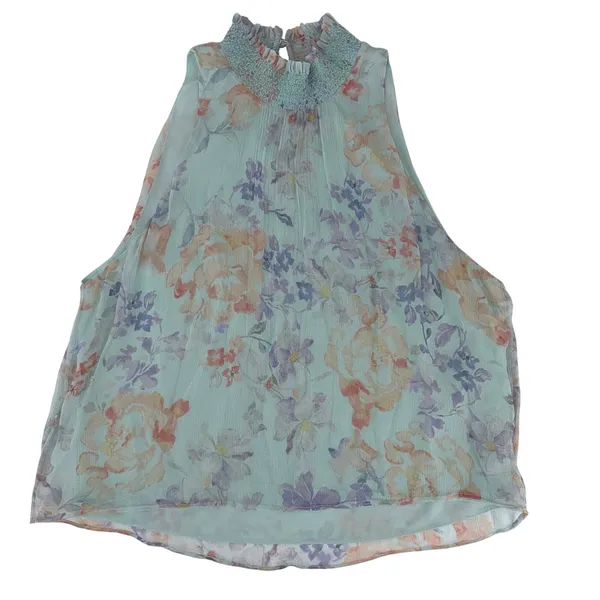 Alice + Olivia Annmarie Floral Smocked High Neck Tank Top Blue Multi Size S - Image 6