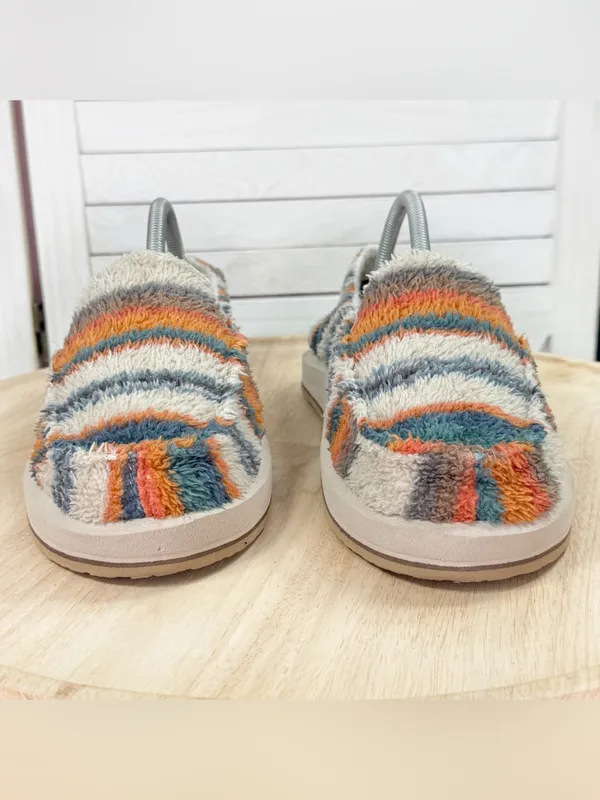 Sanuk Donna ST Striped Sherpa Fleece Slip On Loafers Shoes Beige Multi Women 9 - Image 3