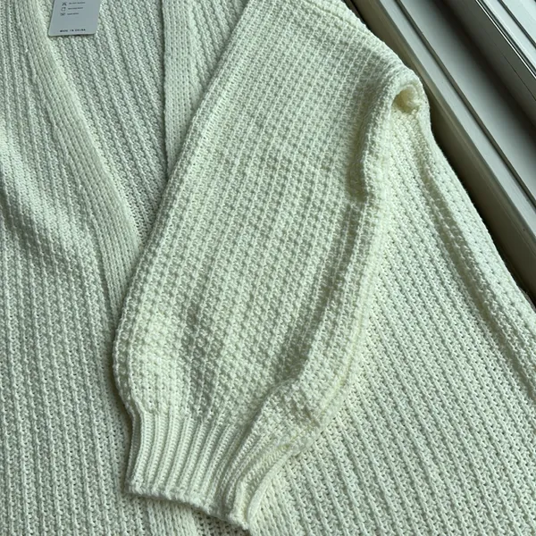 NWT Merokeety Long Cream Open Cardigan Sweater with puff sleeves, size S - Image 10