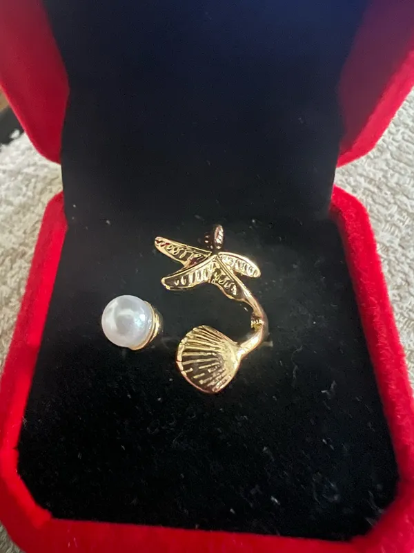 10k Gold Plated Imitation Pearl Starfish Shell Rings for Women Size 6 - Image 2