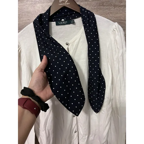 Lauren Ralph Lauren Sweater Cream XL Preppy Old School Vintage Scarf Polka Dot - Image 4