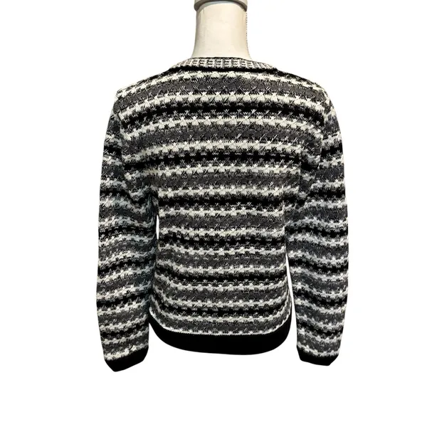 Talbots Cardigan Sweater Medium‎ Black White Gray Textured Knit Button Front - Image 2