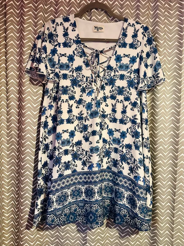 Show Me Your Mumu | Kylie Lace Up Dress in Casablanca Blues, Small - Image 2