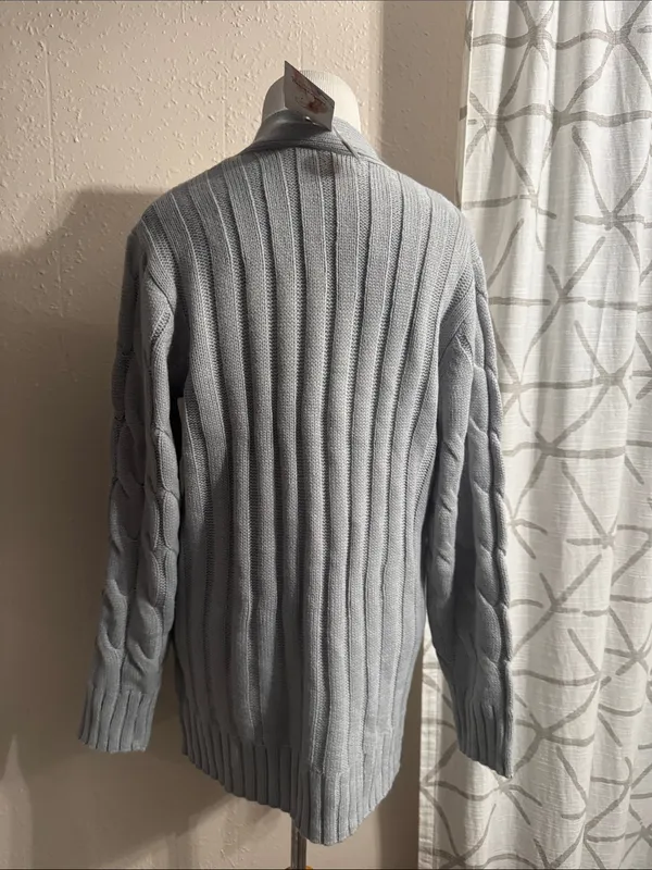 Women's Light Blue Cable-Knit Button Cardigan Sweater - Image 4