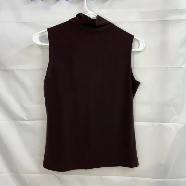 Women's dark brown soft stretch mock neck cutout sleeveless shirt‎ blouse small - Image 4