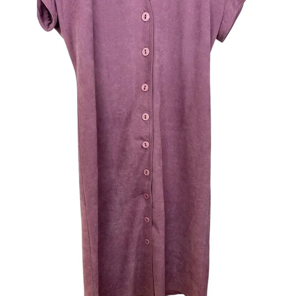Caron Midi Dress Women 10 Mauve Purple Faux Suede Button Front Vintage V-Neck‎ - Image 3