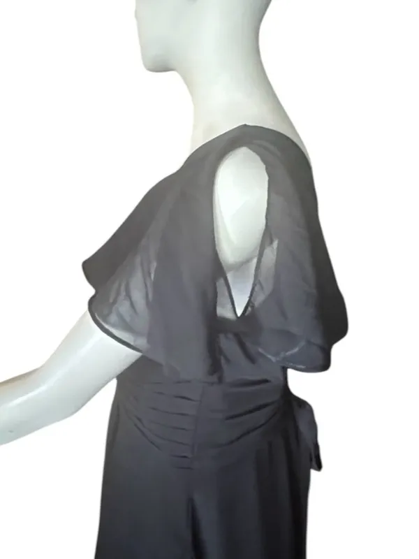 Inewer V-Neck Flutter Sleeve Chiffon Drape Formal Dress Black Size 12 NWT - Image 4