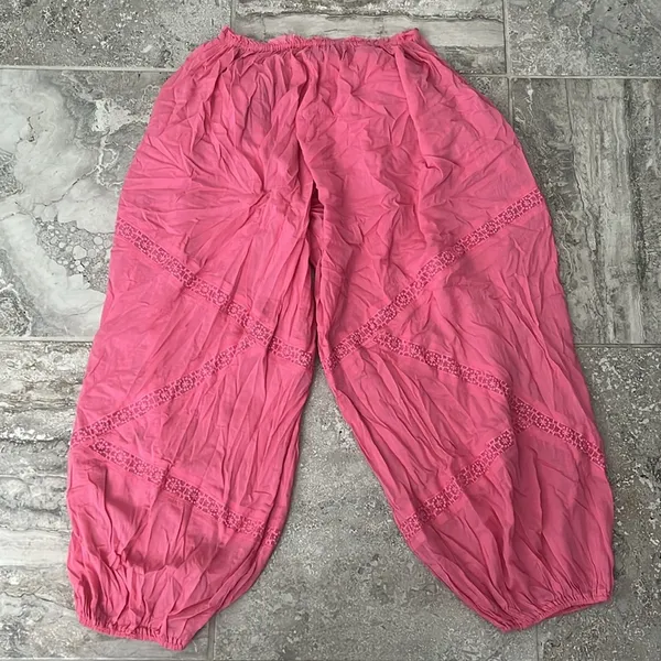 Free People Intimately PINK Cotton Sheer Pants w/Lace Trim, Size M, New w/o Tag - Image 3