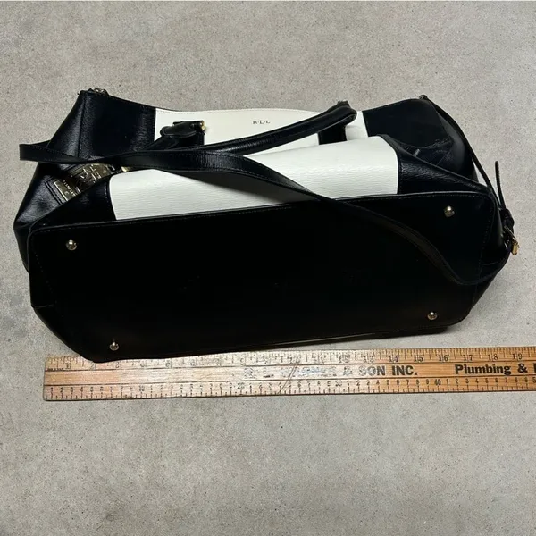Lauren Ralph Lauren Newbury Black & White Large Double Zipper Shoulder Bag - Image 8