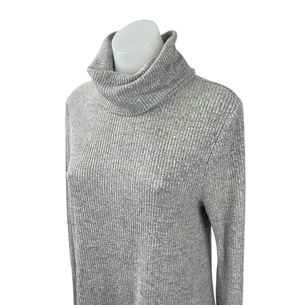 Neely Women's Gray Ribbed Knit Cowl Neck Long Sleeve Mini Tunic Sweater Dress M - Image 2