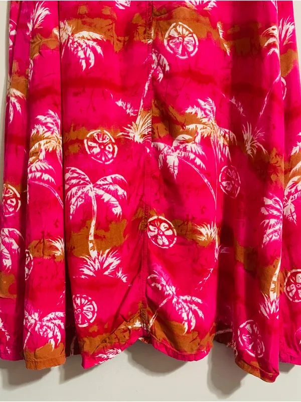 Vtg Desert Jems Hawaiian Boho Maxi Dress Rayon L Tropical 90s Pink Palm Print - Image 11