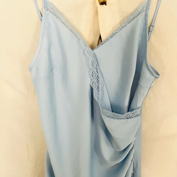 Urban Outfitters UO Margaux Blue Satin Lace Trim Slip Dress - Image 3