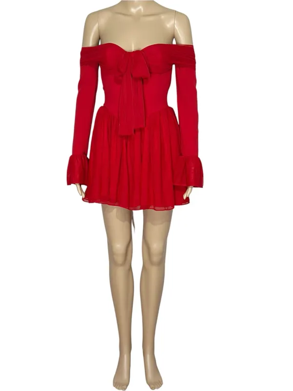 HOUSE OF CB Alana Off-Shoulder Mesh Mini Dress, Red, XS - Image 10