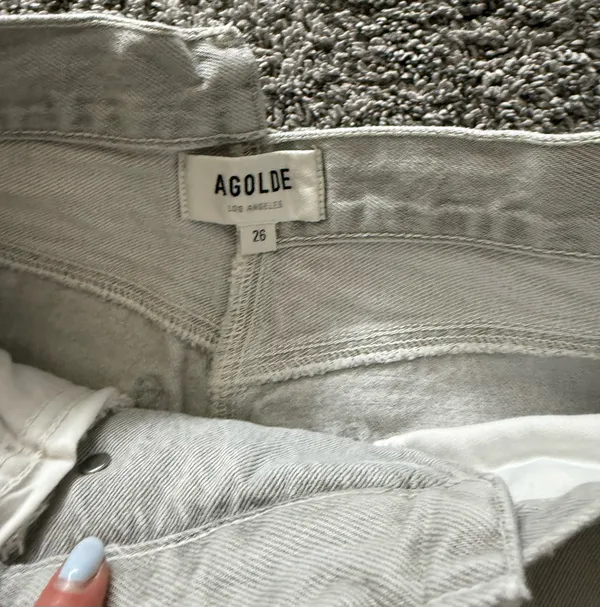 Agolde Criss Cross Light Gray Cropped Frayed Hem Jeans - Image 7