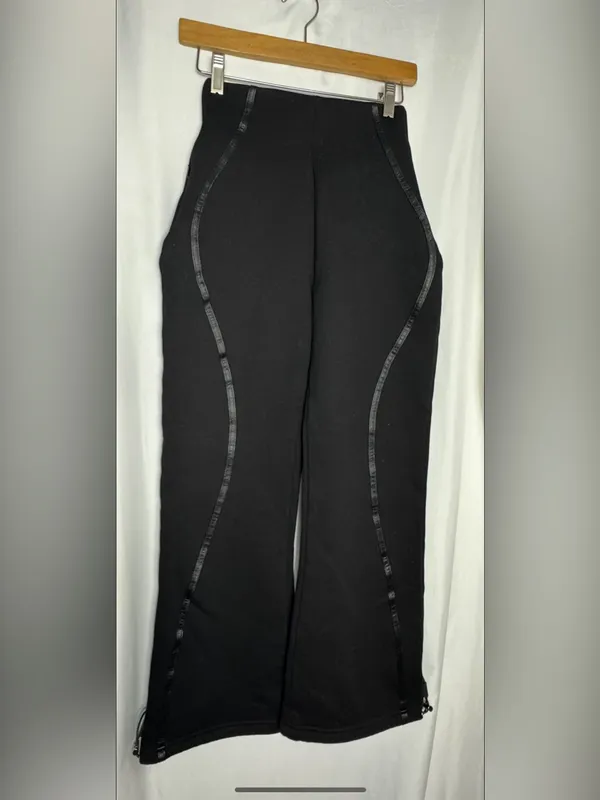 Maniere De Voir Sweatpants Womens Black Relaxed Fleece Zip Waist Drawcord Hem 4 - Image 3