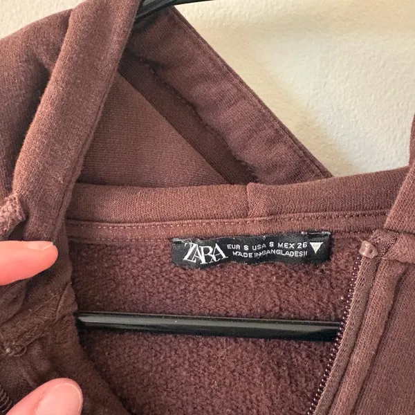 Zara Full-Zip Brown Cropped Hoodie Size Women’s Small - Image 4