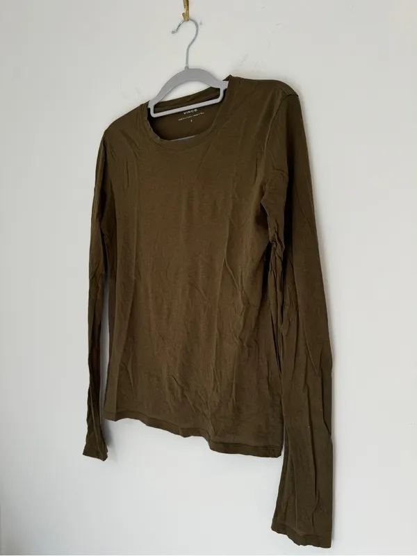 Vince Long Sleeve Crewneck Top - Olive Green - Image 2