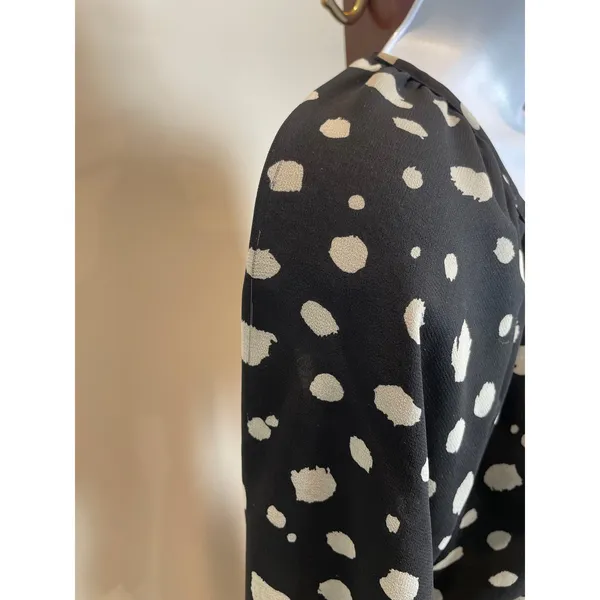 Francesca’s Collection Black White Polka Dot Chiffon Blouson Dress Sz L Ruffle - Image 7