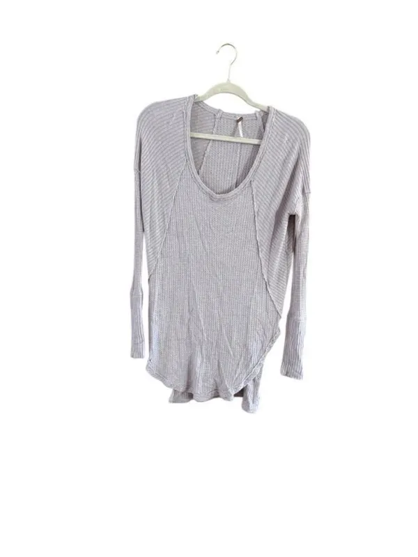 Free People Light Heather Gray Waffle Knit Scoop Neck Tunic Top - Image 7
