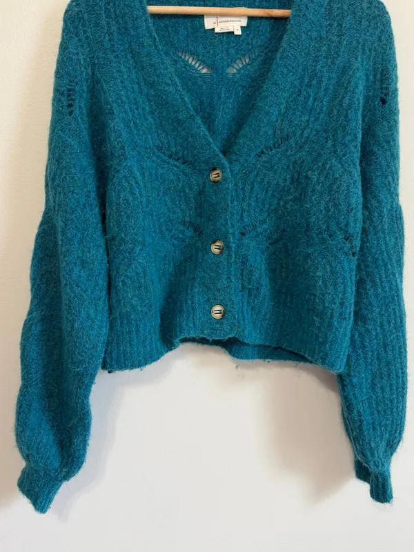 Anthropologie Gaby Textured Alpaca Wool Cardigan Size Small Blue Sweater Fall - Image 5