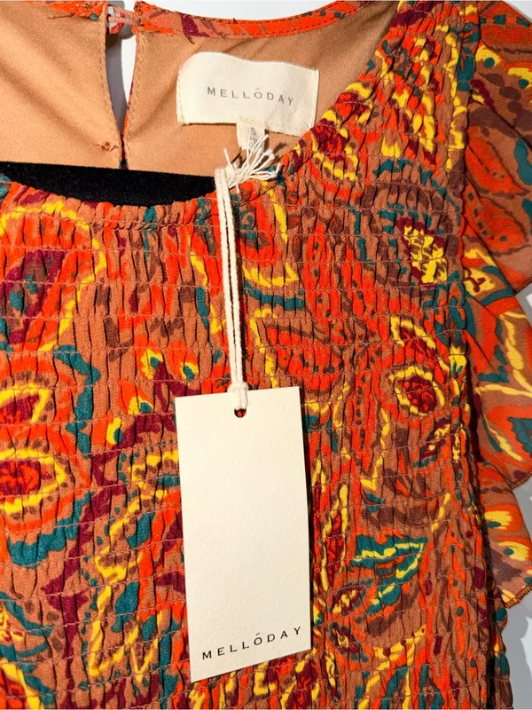 NWT Melloday Earthtone Floral Smocked Ruffle Tiered Maxi Dress - Image 4