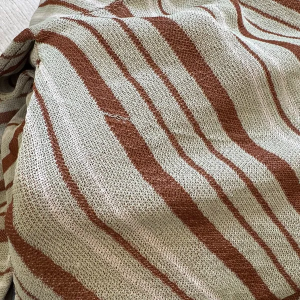 Zara Brown Cream Striped Cropped Long Sleeve Knit Top Size M - Image 5