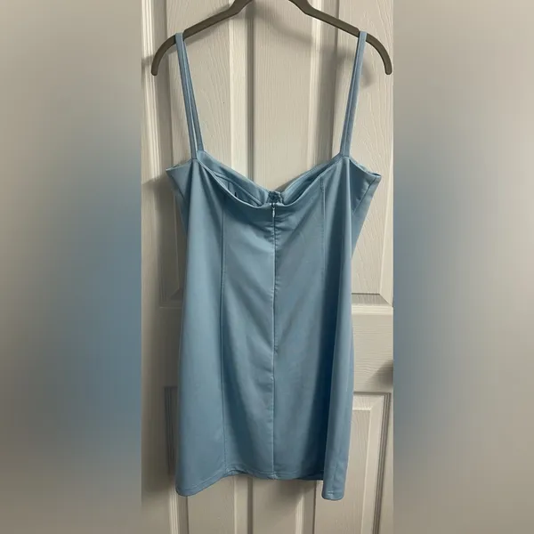💋NASTY GAL COLLECTION Sky Blue Spaghetti Strap Bandage Sheath Padded Dress - Image 2