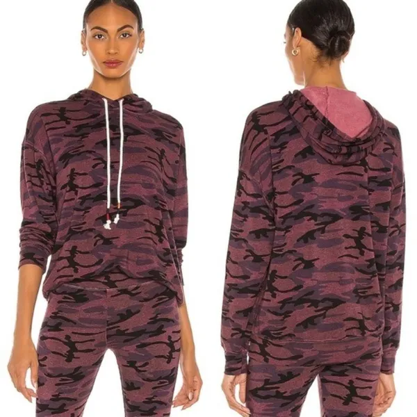 NWT Sundry Camo Boyfriend Hoodie in Plum 0‎ XS - Image 2