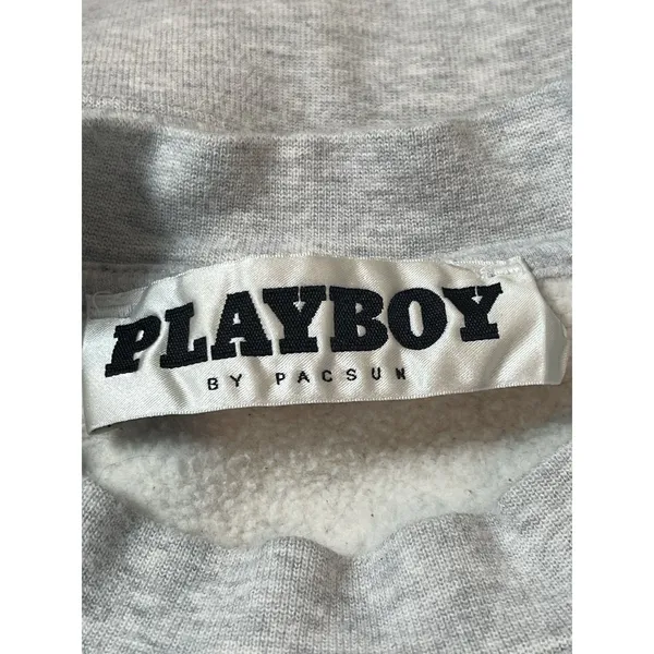 Playboy by PacSun Y2K Gray Crewneck Sweatshirt S Green Textured Logo Pullover - Image 4