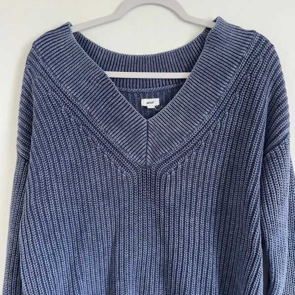 Aerie Blue Knit V Neck Oversized Relaxed Sweater Size XS - Image 4