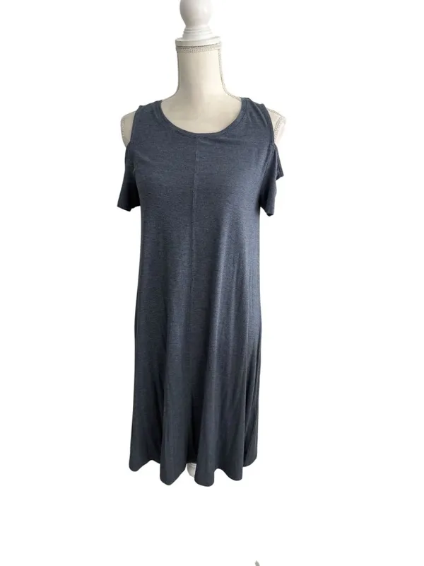 PARAPHRASE Blue Stretch Cold Shoulder Dress Size Medium - Image 6